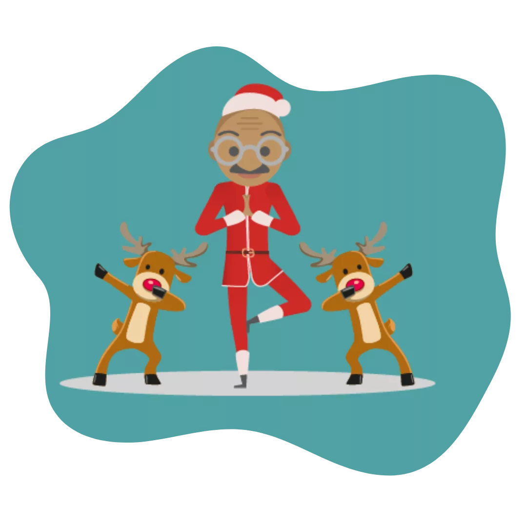 Secret Santa solidaire Gandee avec le personnage Gandhi et décorations de Noël