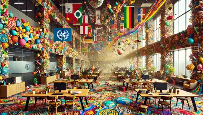 Calendrier RSE 2026 : bureau d'entreprise décoré aux couleurs des temps forts solidaires de la rentrée aux fêtes